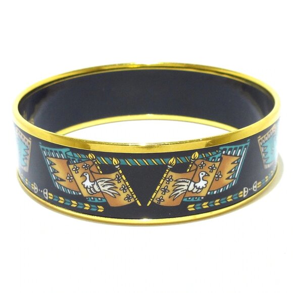 HERMES Email Gold Black Green Multi Hardware Bangle 342-081025 - Picture 3 of 5